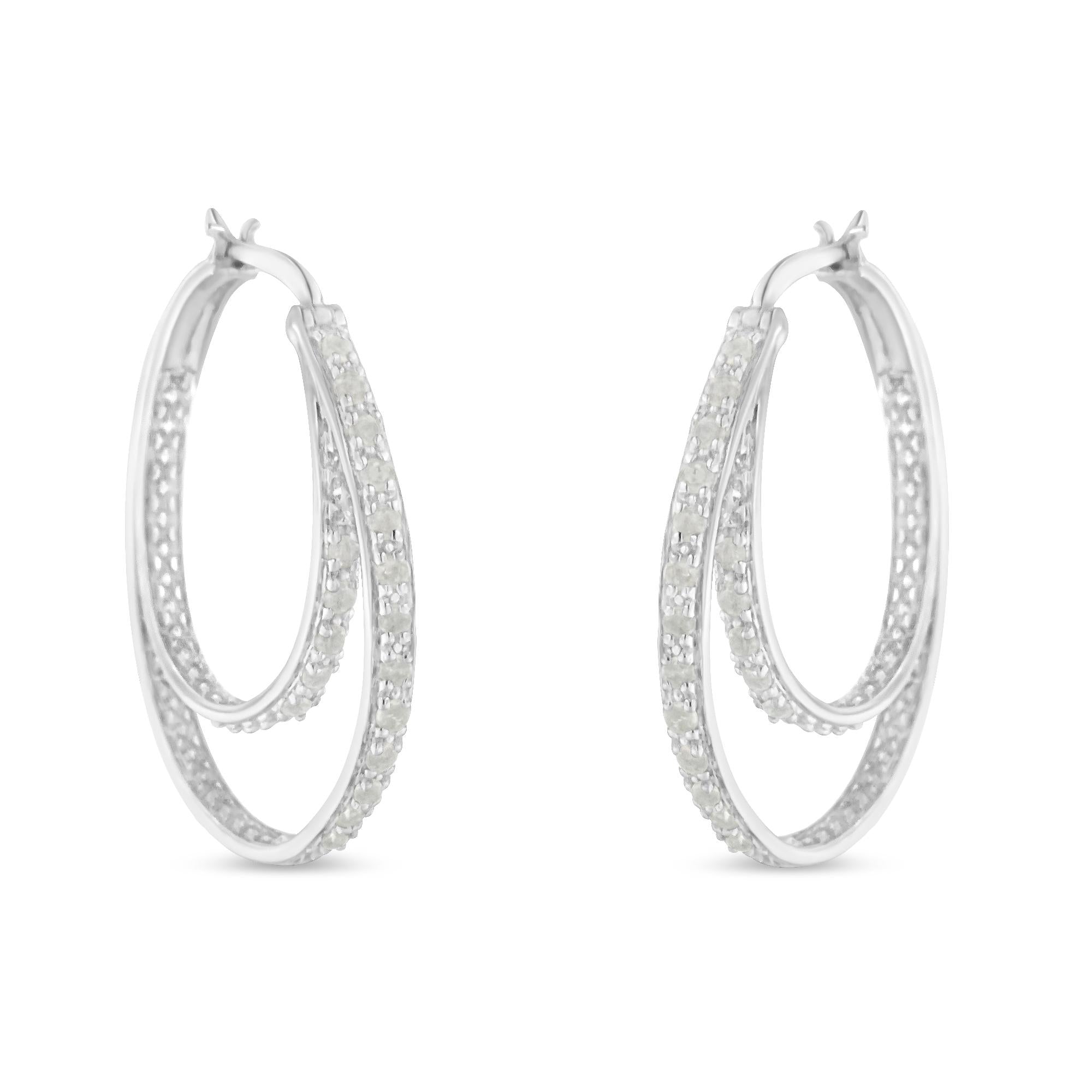 .925 Sterling Silver 1/2 cttw Miracle-Set Diamond Double Hoop with Latchback Earrings (I-J Color, I3 Clarity)-0