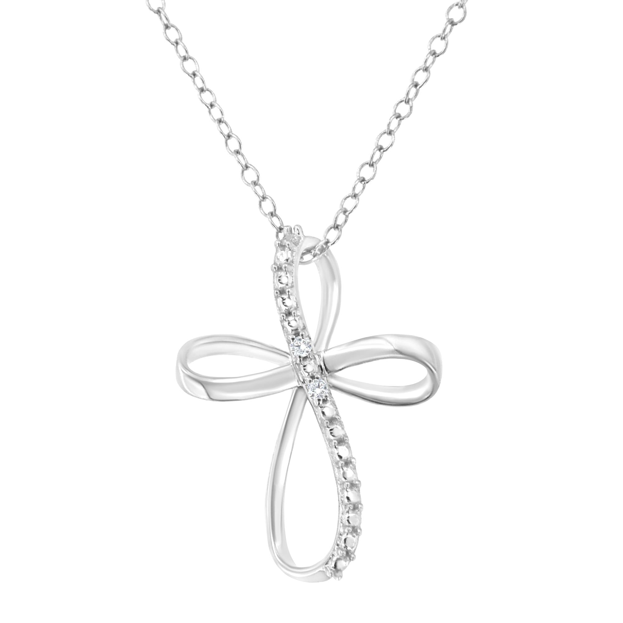 .925 Sterling Silver Diamond Accent Cross Ribbon 18" Pendant Necklace (I-J Color, I2-I3 Clarity)-0