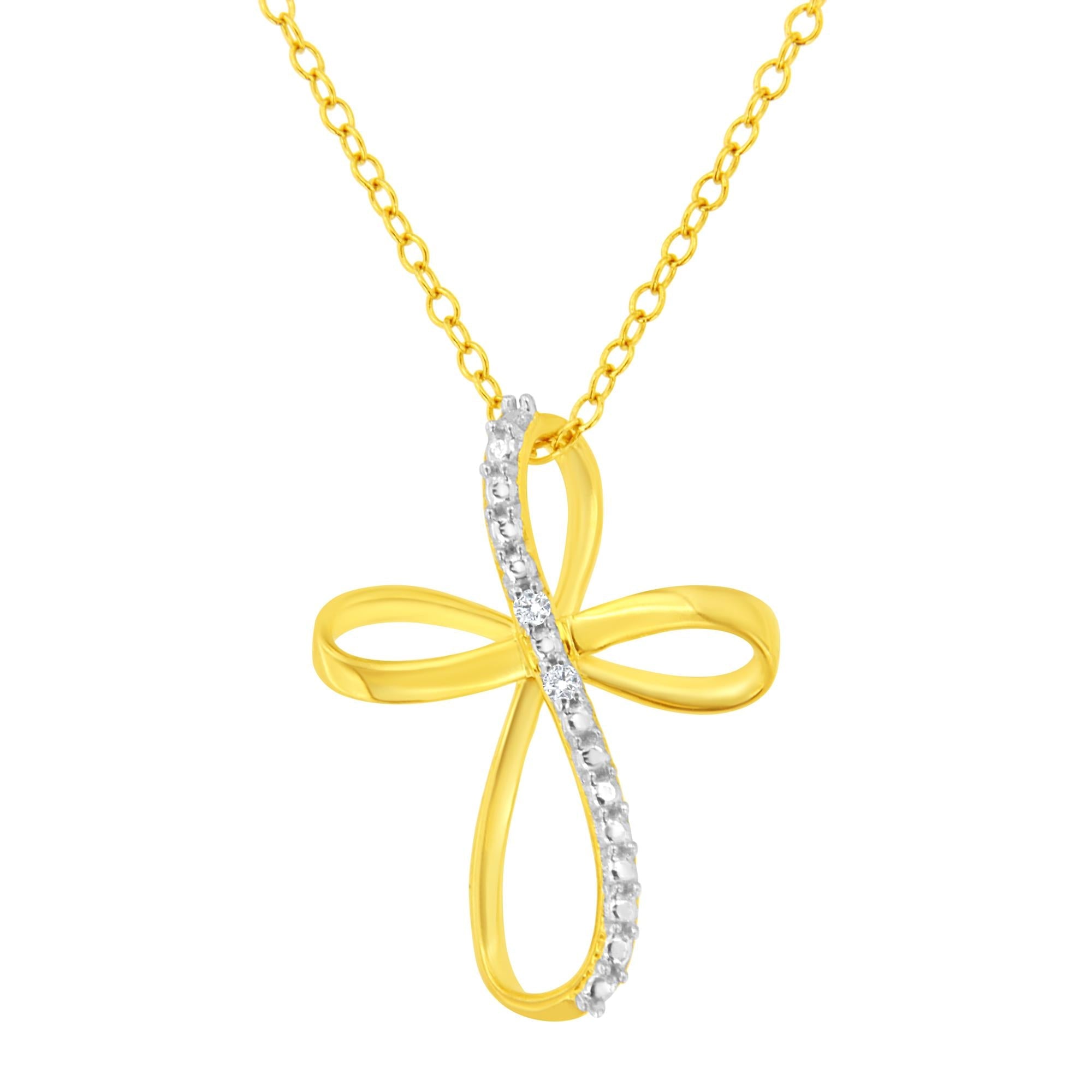 .925 Sterling Silver Diamond Accent Cross Ribbon 18" Pendant Necklace (I-J Color, I2-I3 Clarity)-1