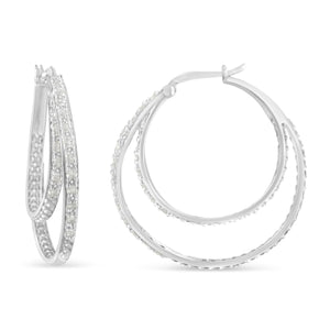 .925 Sterling Silver 1/2 cttw Miracle-Set Diamond Double Hoop with Latchback Earrings (I-J Color, I3 Clarity)-1