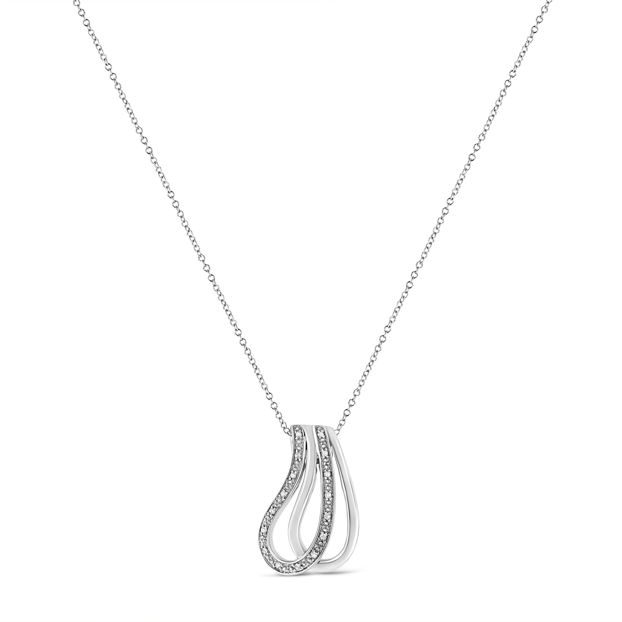 .925 Sterling Silver Pave-Set Diamond Accent Double Curve 18" Pendant Necklace (I-J Color, I1-I2 Clarity)-1