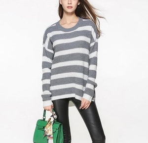 Stripe Relaxed Fit Round Neck Premium Sweater - Team Spirit Store USA 