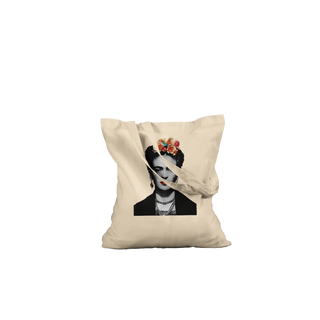 Frida Kahlo with Flowers Portrait artwork tote bag-3