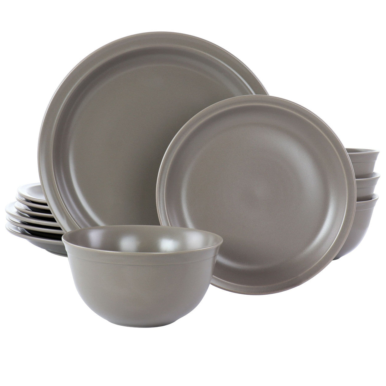 Gibson Home Siam 12 Piece Round Stoneware Dinnerware Set in Warm Grey-0