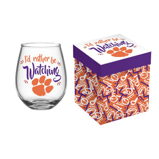 Clemson Tigers Glass 17oz Wine Stemless Boxed - Team Spirit Store USA 