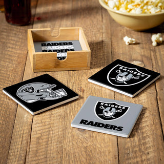 Las Vegas Raiders Coaster Set 4 Piece with Wood Caddy - Team Spirit Store USA 