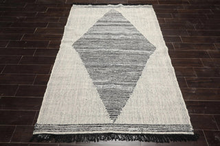 LoomBloom Geometric Kilim Wool Ivory Hand-Woven 5x8 Area Rug-2