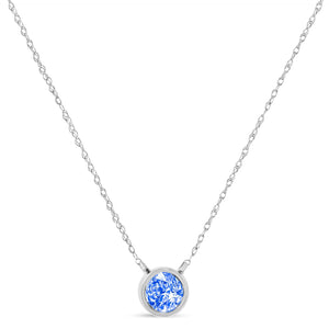 .925 Sterling Silver 1/10 Carat Blue Diamond Suspended Bezel-Set Solitaire 16"-18" Adjustable Pendant Necklace (Color Enhanced, I1-I2 Clarity)-1