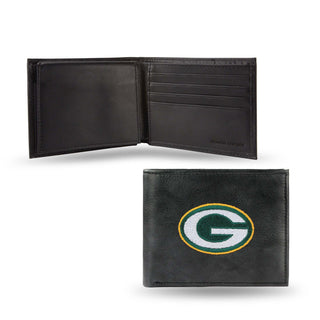 Green Bay Packers Wallet Billfold Leather Embroidered Black - Team Spirit Store USA 