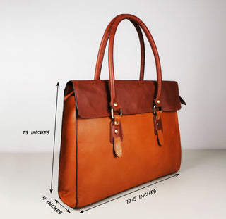 The Signature 17" Leather Bag, Tan Flap-4
