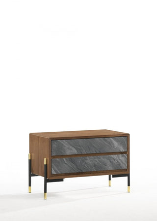 Mid Century Walnut and Gray Faux Marble Two Drawer Nightstand - Team Spirit Store USA 