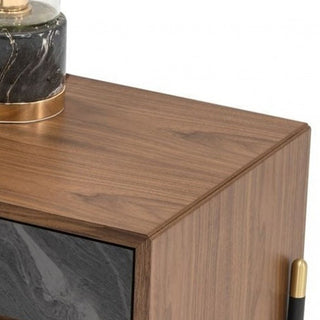 Mid Century Walnut and Gray Faux Marble Two Drawer Nightstand - Team Spirit Store USA 