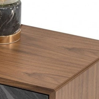 Mid Century Walnut and Gray Faux Marble Two Drawer Nightstand - Team Spirit Store USA 