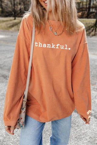 Thankful Round Neck Long Sleeve Sweatshirt - Team Spirit Store USA 