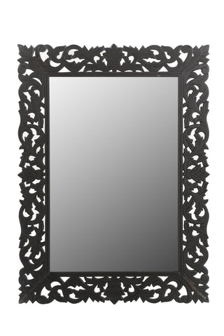 Black Floral Carved Solid Wood Framed Accent Mirror - Team Spirit Store USA 