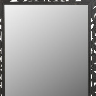 Black Floral Carved Solid Wood Framed Accent Mirror - Team Spirit Store USA 