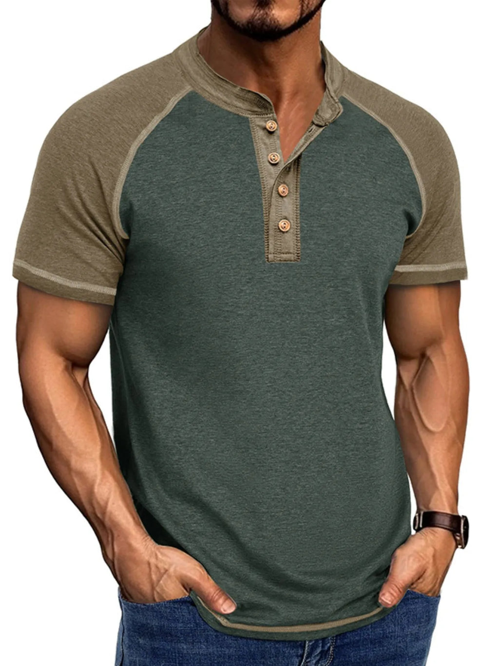 Men's Raglan Henley Color Block Shirt – Team Spirit Store USA