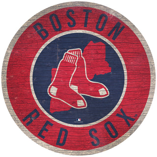 Boston Red Sox Sign Wood 12 Inch Round State Design - Team Spirit Store USA 