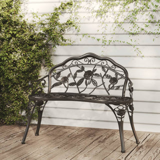vidaXL Outdoor Patio Bench Garden Bench Furniture with Armrests Cast Aluminum-6