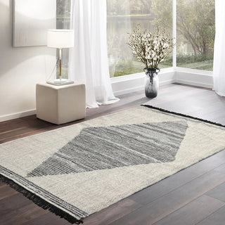 LoomBloom Geometric Kilim Wool Ivory Hand-Woven 5x8 Area Rug-0