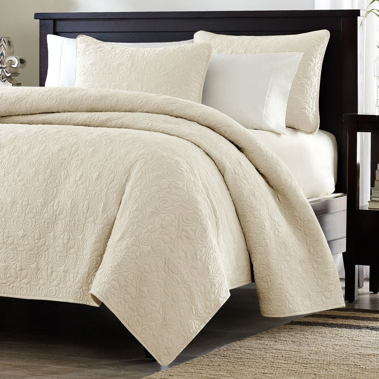 Full Queen Ivory Beige Quilted Coverlet Quilt Set - Team Spirit Store USA 