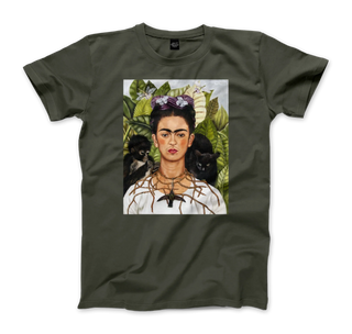 Frida Kahlo Self-portrait with thorn necklace and hummingbird art t-shirt-0