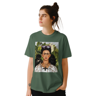 Frida Kahlo Self-portrait with thorn necklace and hummingbird art t-shirt-1