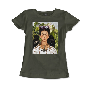 Frida Kahlo Self-portrait with thorn necklace and hummingbird art t-shirt-2