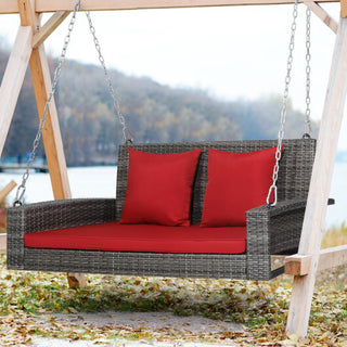 2-Person Patio PE Wicker Hanging Porch Swing Bench - Team Spirit Store USA 