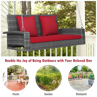 2-Person Patio PE Wicker Hanging Porch Swing Bench - Team Spirit Store USA 