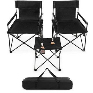 Outdoor Folding Camping Chairs and Table Set with Carrying Bag-Black-2