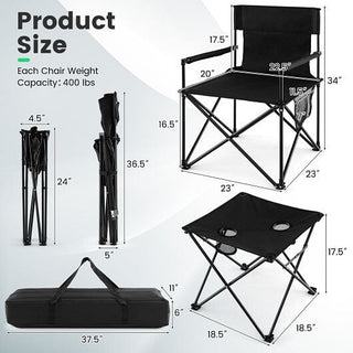 Outdoor Folding Camping Chairs and Table Set with Carrying Bag-Black-3