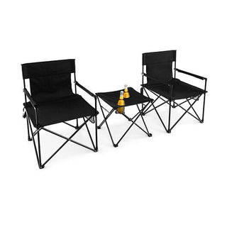 Outdoor Folding Camping Chairs and Table Set with Carrying Bag-Black-4