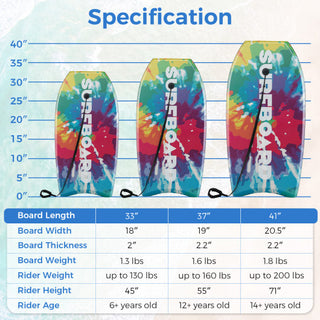 33/37/41 Inches Lightweight Body Board Boogie Board with EPS Core XPE Deck HDPE Bottom Multicolor1-L - Team Spirit Store USA 