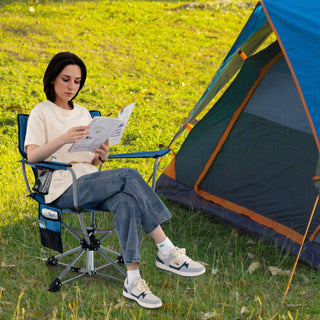 360 Swivel Hunting Chair Portable Foldable Hunting Chair with Mesh Cup Holder and Storage Pockets-Blue - Team Spirit Store USA 