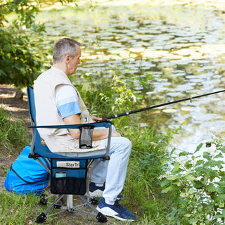 360 Swivel Hunting Chair Portable Foldable Hunting Chair with Mesh Cup Holder and Storage Pockets-Blue - Team Spirit Store USA 