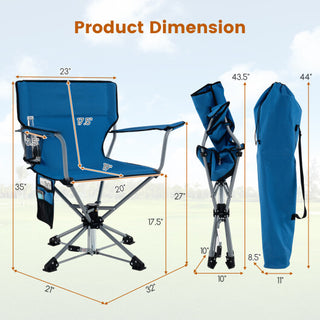 360 Swivel Hunting Chair Portable Foldable Hunting Chair with Mesh Cup Holder and Storage Pockets-Blue - Team Spirit Store USA 