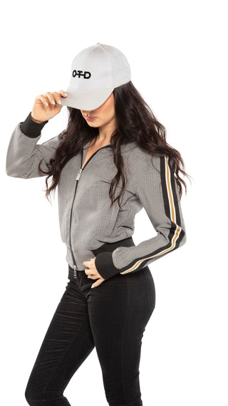 Houndstooth Track Jacket With Side Tape Detail-2