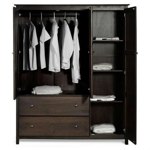 Espresso Wood Finish Bedroom Wardrobe Armoire Cabinet Closet - Team Spirit Store USA 