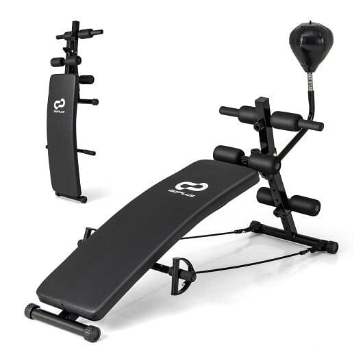 Adjustable Decline Sit Up Bench for Exercise for Home Gym with Speed Ball and 2 Resistance Bands-2