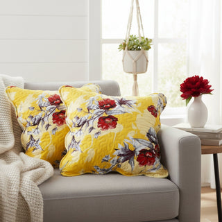 DaDa Bedding Set of 2 Sunshine Yellow Hummingbirds Floral Scalloped Throw Pillow Covers, 18" (JHW925) - Team Spirit Store USA 