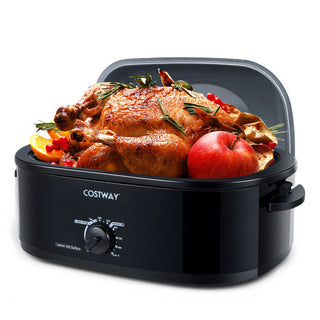 Costwayt 18QT Electric Roaster Oven with Self-Basting Lid Turkey Roaster with Removable Pan Black - Team Spirit Store USA 