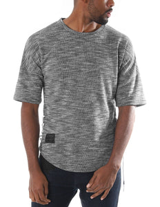 Zimego Men's Wide Shoulder Short Sleeve Laced Up Round Bottom T-Shirts Black-0