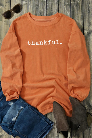 Thankful Round Neck Long Sleeve Sweatshirt - Team Spirit Store USA 