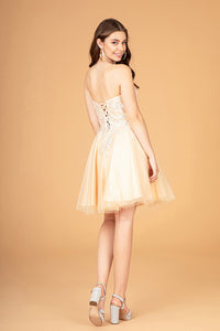3D Flower Jewel Mesh Short Babydoll w/ Corset Back Short Homecoming Dress GLGS3094-10