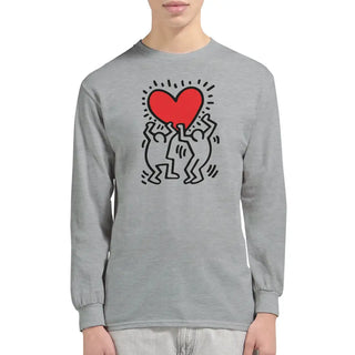 Men Holding Heart Icon, Street Art Long Sleeve Shirt-1