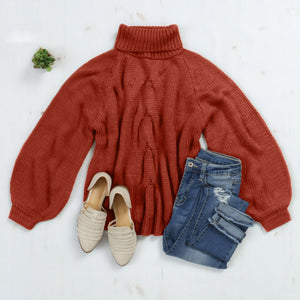 Chunky Cable Knit Turtleneck Sweater - Team Spirit Store USA 