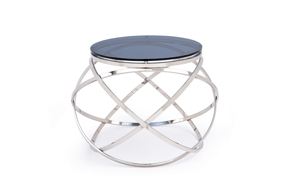 Smoked Glass and Stainless Steel End Table - Team Spirit Store USA 