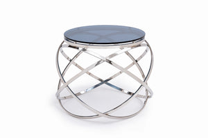 Smoked Glass and Stainless Steel End Table - Team Spirit Store USA 