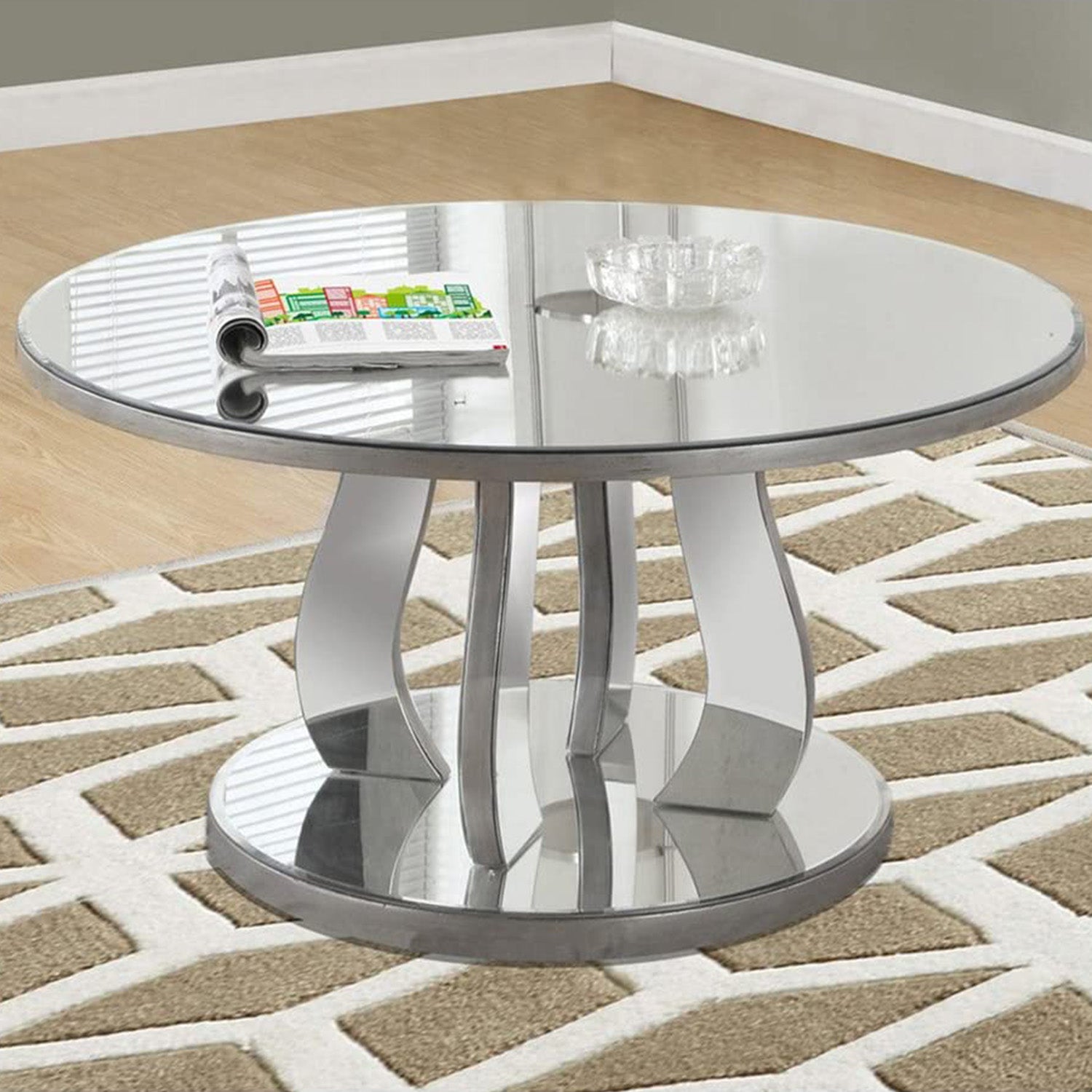 Silver Coffee Table With A Mirror Top - Team Spirit Store USA 